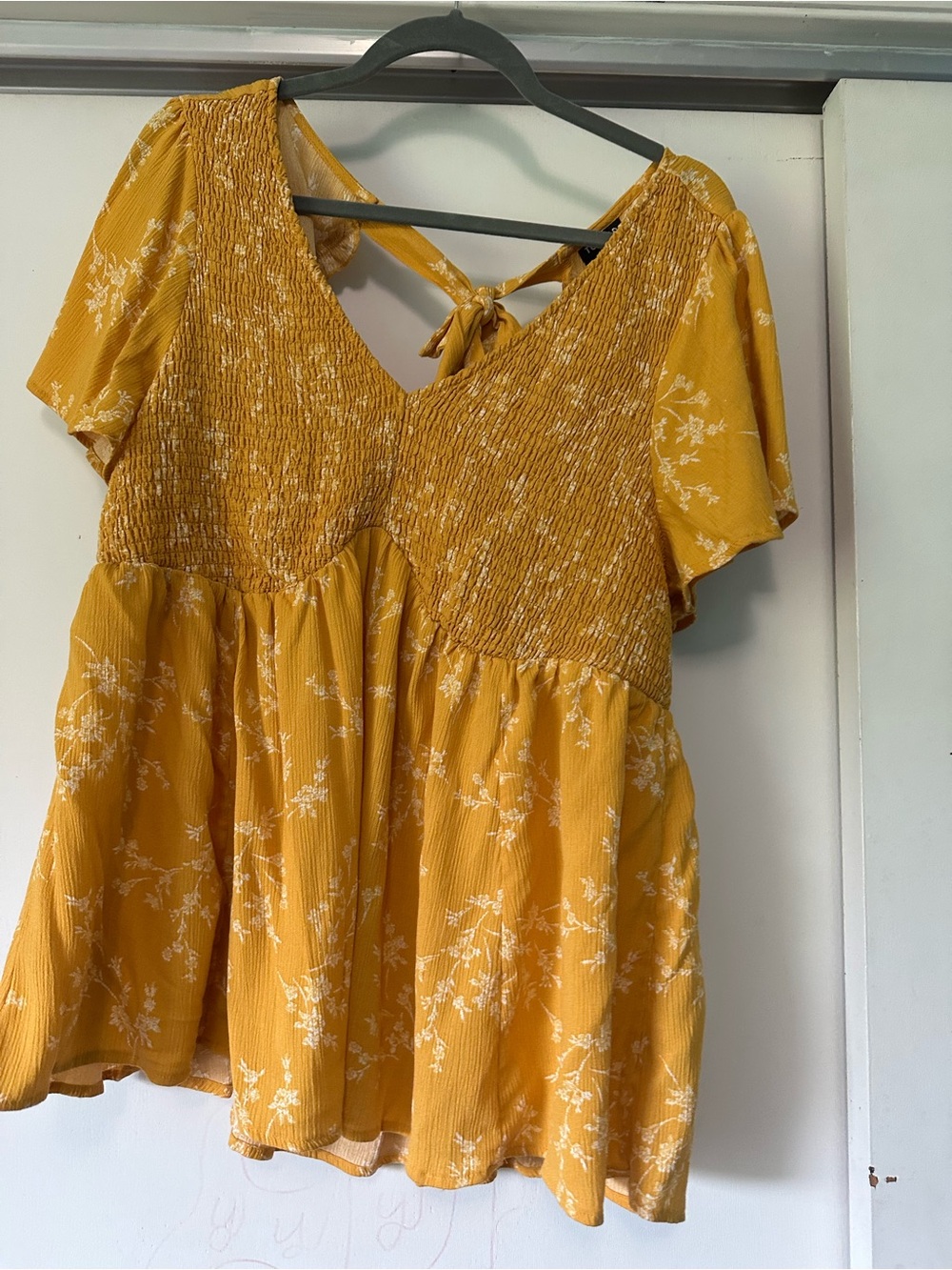 torrid Mustard Floral Smocked V-Neck Tunic